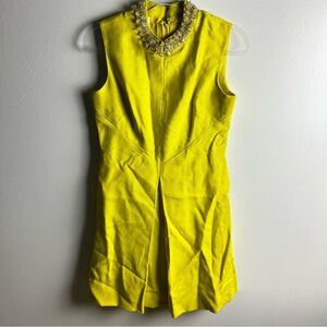 Vintage Yellow Sleeveless Dress with Embellished Collar